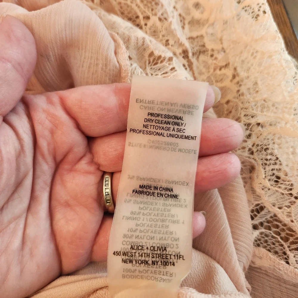 Alice + Olivia Strapless Nude Blush Maxi Gown with Lace Inserts Size 4 - Picture 9 of 13